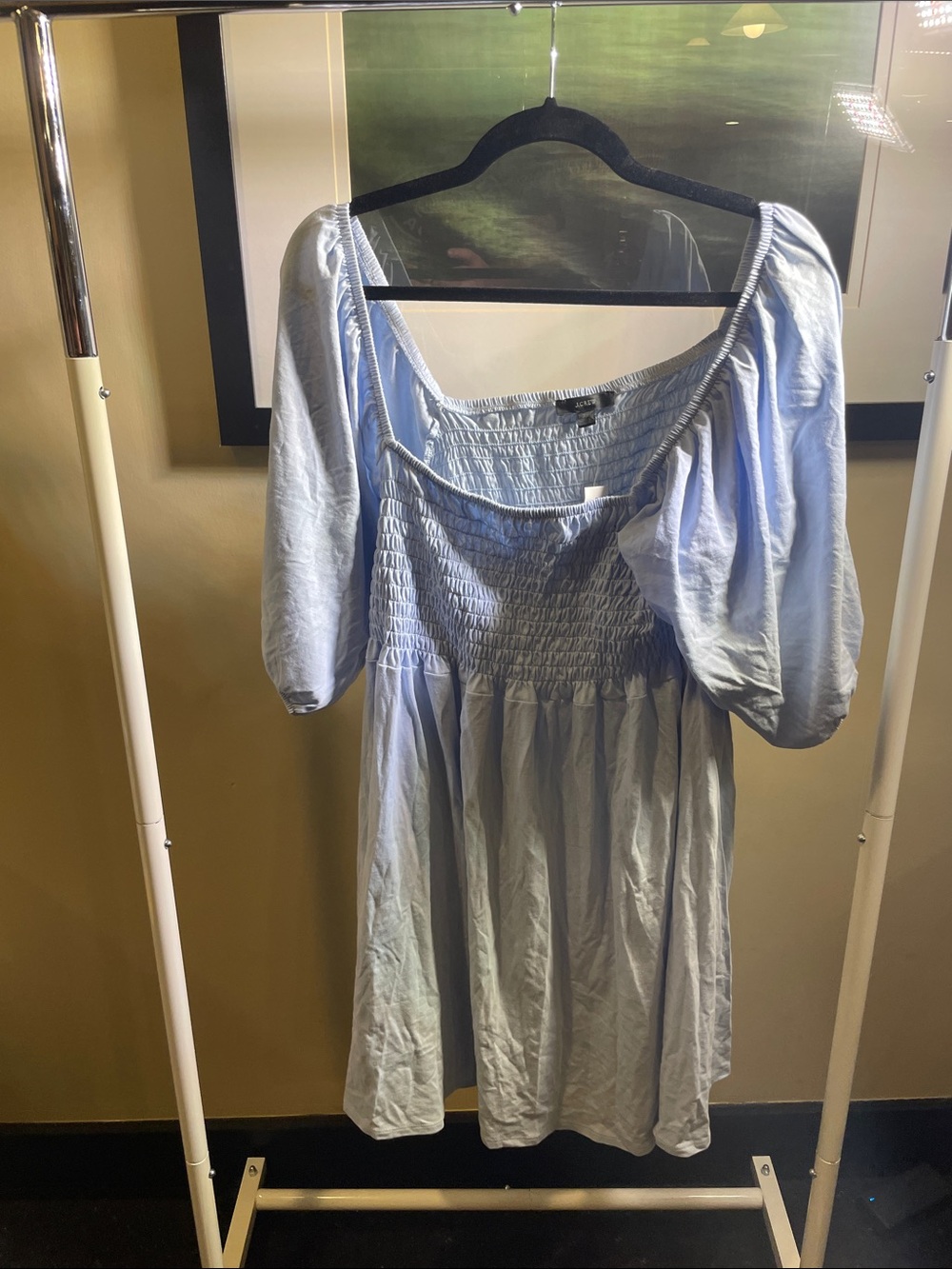 J. Crew. 2X. Light Blue Puff Sleeve Smocked Mini Dress - Women